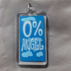 Fun retro '0% Angel' Keychain - blue & white graphic, made in Korea​